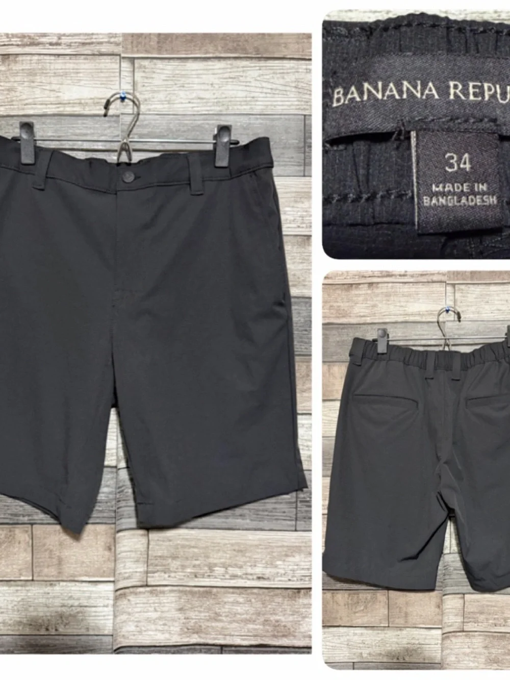 Banana Republic Comfort Flat Front Shorts Men’s 34 Black (Inseam 9) Tech Short
